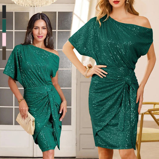 💗Limited-Time Free Ship💗 Women's One Shoulder Sequin Sparkling Party Club Dress