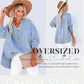 🔥 LAST DAY SALE 50% OFF🔥 Womens Casual Gauze Button Neck Long Sleeve Oversized Blouses