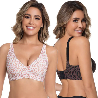 Leopard print Hot Sale🔥10,000+ Sold This Week💕 Jelly Wireless Womens Comfortable Wireless Bras Push Up Bralettes Seamless Tshirts Bras Deep V Everyday Bras
