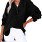 🔥 LAST DAY SALE 50% OFF🔥 Womens Casual Gauze Button Neck Long Sleeve Oversized Blouses