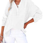 🔥 LAST DAY SALE 50% OFF🔥 Womens Casual Gauze Button Neck Long Sleeve Oversized Blouses
