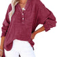 🔥 LAST DAY SALE 50% OFF🔥 Womens Casual Gauze Button Neck Long Sleeve Oversized Blouses