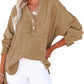 🔥 LAST DAY SALE 50% OFF🔥 Womens Casual Gauze Button Neck Long Sleeve Oversized Blouses