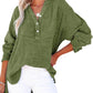 🔥 LAST DAY SALE 50% OFF🔥 Womens Casual Gauze Button Neck Long Sleeve Oversized Blouses