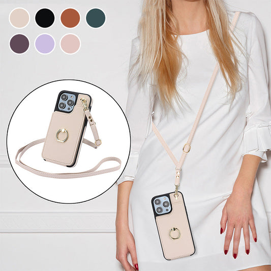 Crossbody Phone Case for iPhone Series - Delicate Finger Ring & Card Slots