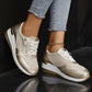 💗LAST DAY - PROMOTION💗Women's Casual Mesh Lace-Up Wedge Sole Sneakers with Side Zipper