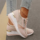 💗LAST DAY - PROMOTION💗Women's Casual Mesh Lace-Up Wedge Sole Sneakers with Side Zipper
