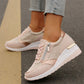 💗LAST DAY - PROMOTION💗Women's Casual Mesh Lace-Up Wedge Sole Sneakers with Side Zipper