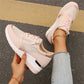 💗LAST DAY - PROMOTION💗Women's Casual Mesh Lace-Up Wedge Sole Sneakers with Side Zipper