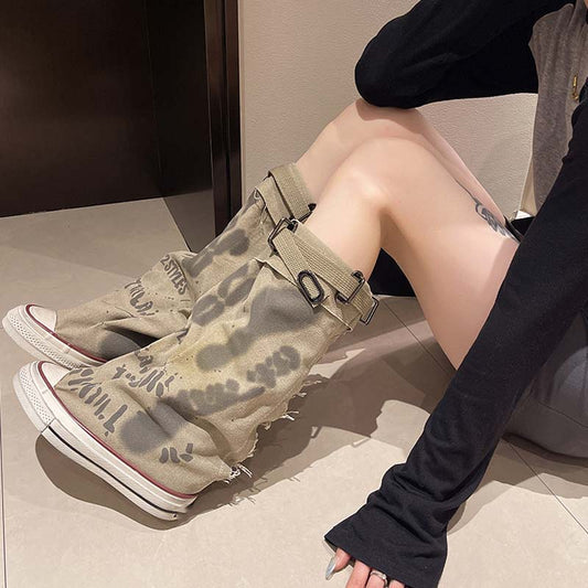 💗LAST DAY - PROMOTION💗 Women's Retro Flat Slouch Mid-Calf Canvas Boots