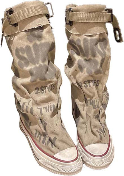 💗LAST DAY - PROMOTION💗 Women's Retro Flat Slouch Mid-Calf Canvas Boots