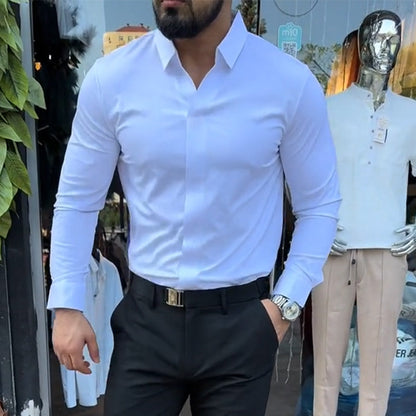 ✨2025 Hot Sale⌛🔥Men's Casual Slim Fit Solid Color Shirt
