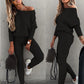 💗LAST DAY -50% OFF💗Off-Shoulder Long Sleeve Top with Drawstring Pants Set