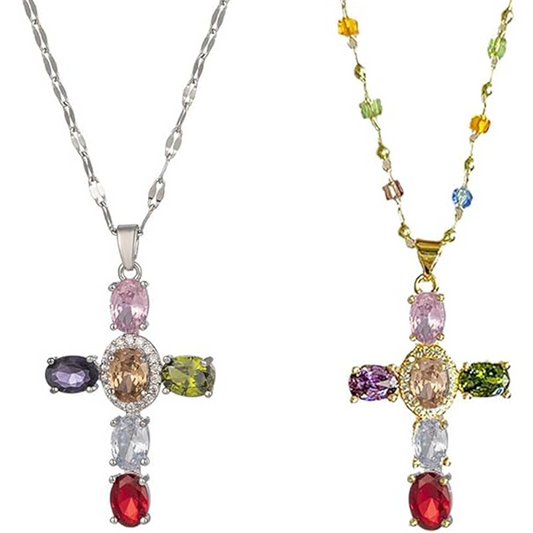 💗LAST DAY - PROMOTION💗Colorful Rhinestone Cross Pendant Necklaces
