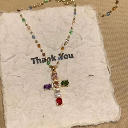 💗LAST DAY - PROMOTION💗Colorful Rhinestone Cross Pendant Necklaces