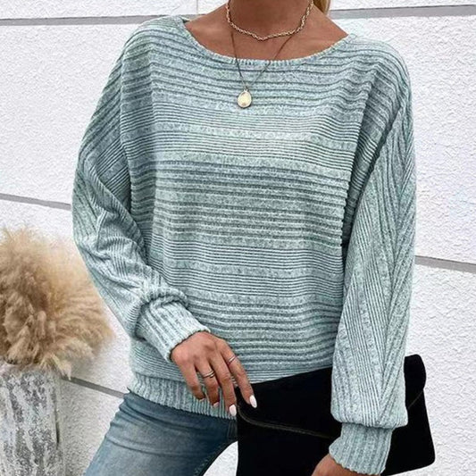 💗LAST DAY - PROMOTION💗Solid Round-Neck Striped Top with Long Sleeves