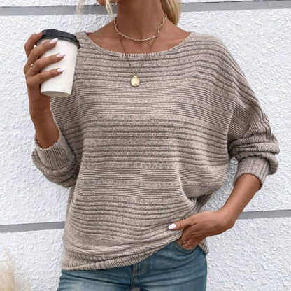 💗LAST DAY - PROMOTION💗Solid Round-Neck Striped Top with Long Sleeves