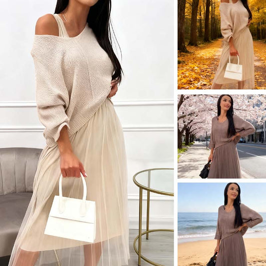 🎅Christmas Specials 50% OFF🎁Elegant Knit Sweater & Tulle Skirt Set