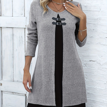 💖LAST DAY PROMOTION - 50%OFF 💖Women's Faux Two-Piece A-Line Knee-Length Dress